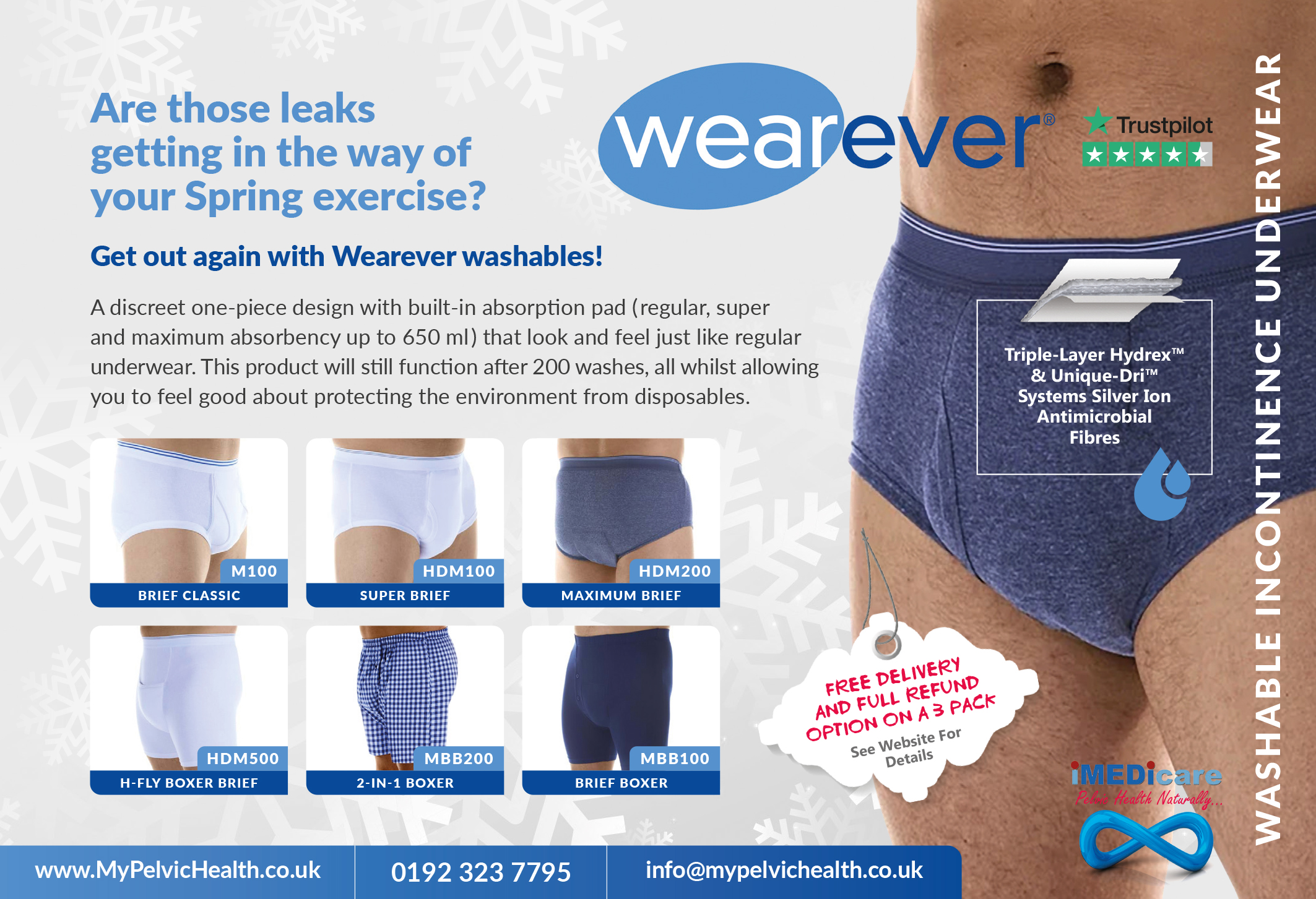 Wearever Women's Incontinence Reusable Bladder Control Panties 3-PK -Small